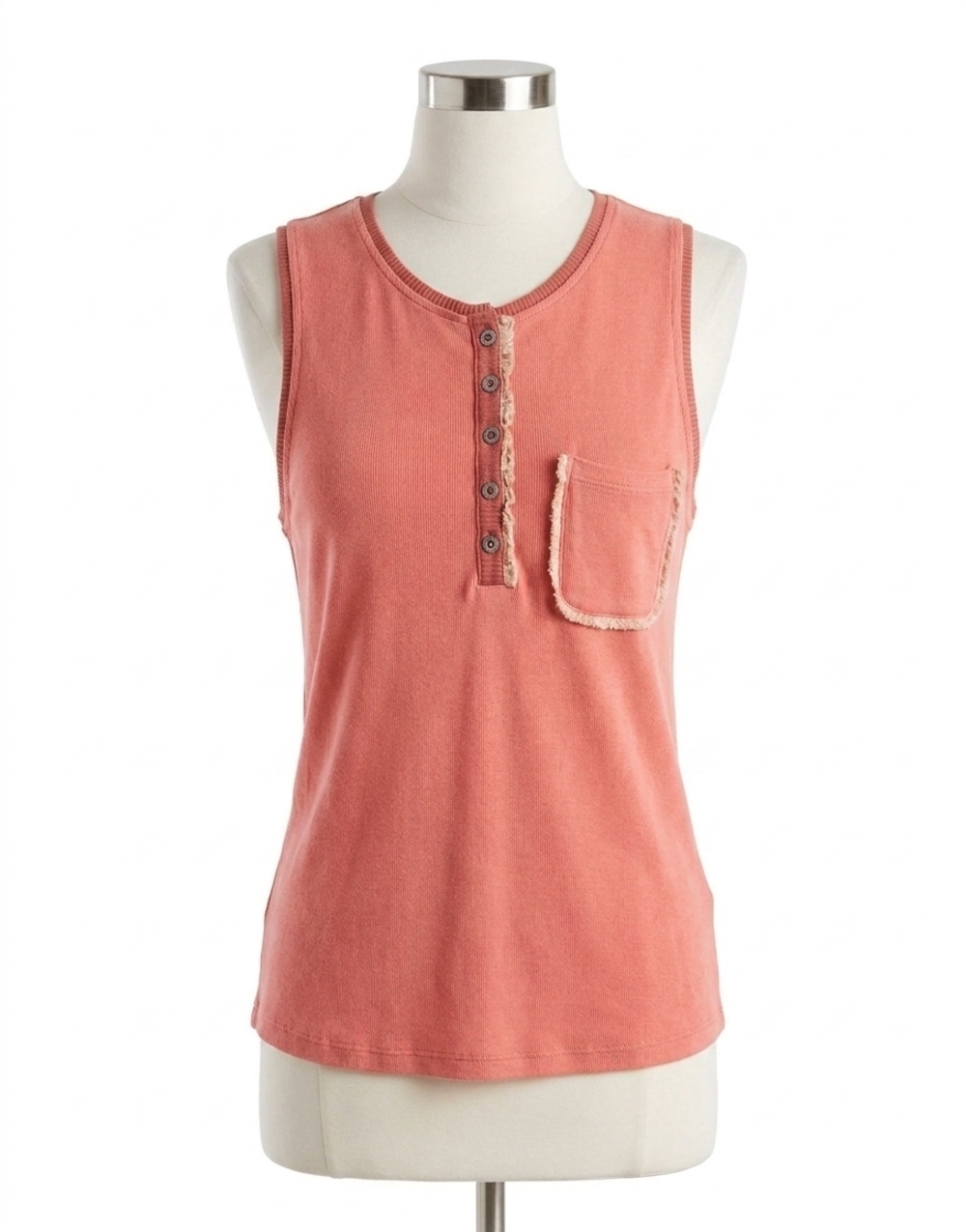 NEW POL button front tank with lace detail in watermelon pink